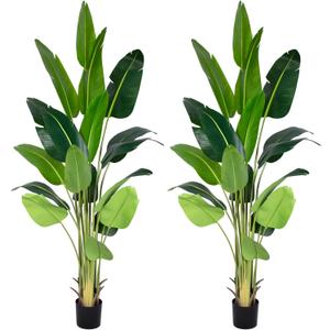 Artificial Bird of Paradise Plant 8Ft Fake Tropical Palm Tree with 18Trunks Faux Banana Leaf Trees in Pot for Home Indoor Outdoor Office Modern Decor Housewarming Gift2Pcs