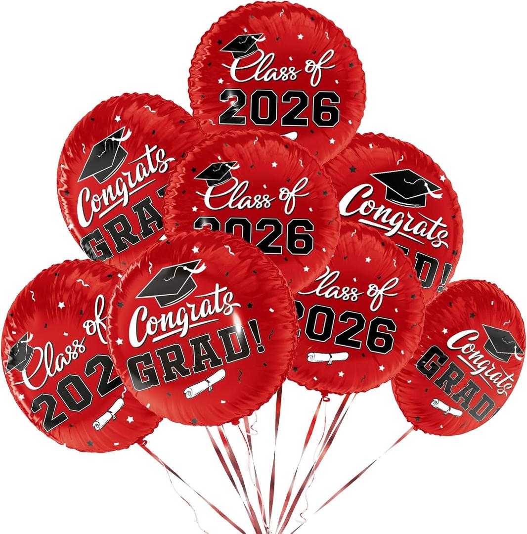Class of 2026 Graduation Party Supplies & Decorations - 12pcs 18" Congrats Grad Red Balloons Set for Memorable Grad Celebrations
