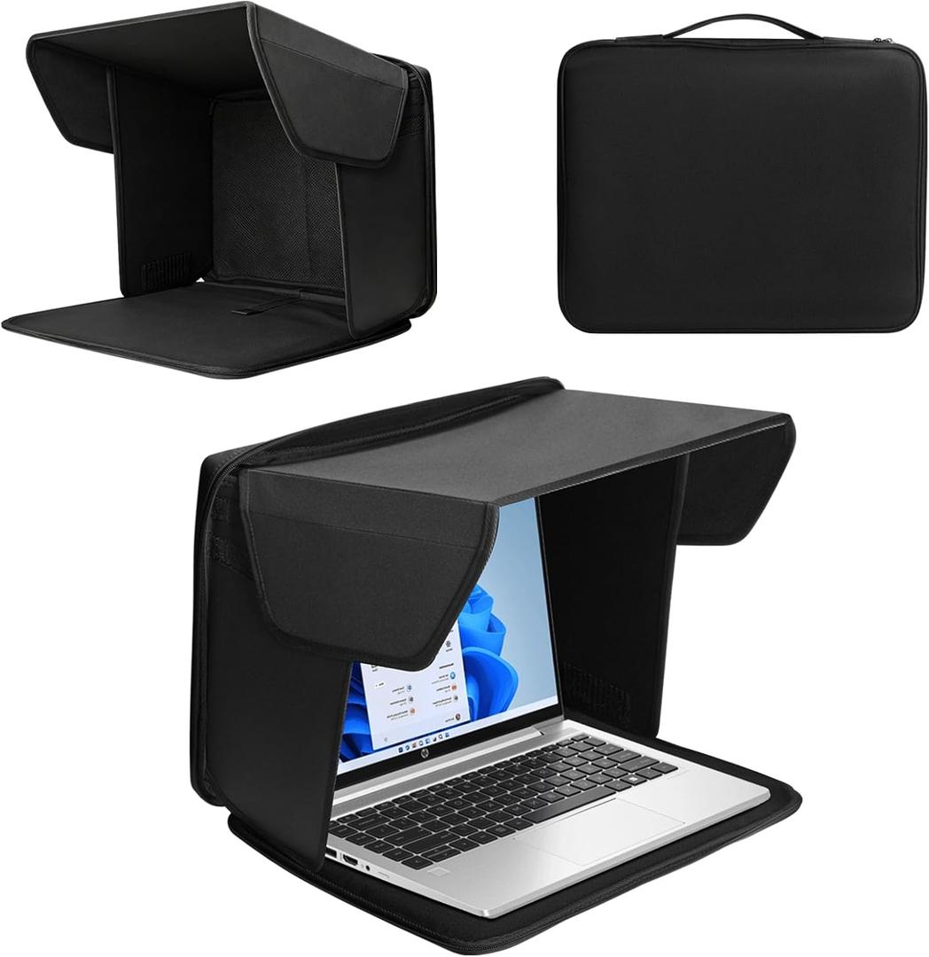 Laptop Sun Shade for Working Outside, Fits 12-16 inch Laptop, Blocks Sunlight and Reduces Glare, Lightweight Foldable Design, Easy Carry, Portable Computer Sunshade for Outdoor Work, Travel,Beach