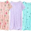 NoirEle 3 Pack Women's Cotton Nightgown Sleepwear Short Sleeve Sleepshirt Casual Print Sleepdress Cotton Sleepwear, Large