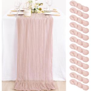 MLMC 12 Pack Dusty Pink Cheesecloth Table Runner 10ft Rustic Gauze Cheese Cloth Table Runner Bulk 35x120 Inches for Romantic Wedding Bridal Baby Shower Anniversary Party Decor