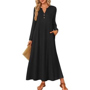 ZESICA Fall Long Sleeve Comfortable Loose Maxi Dresses for Women 2025 Elegant Classy Winter Wedding Guest Dress, M