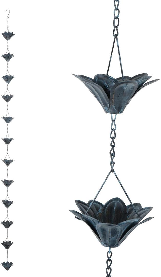 Topadorn 7.85 FT Chains Decorative Iron Gutter Chain with 12 Rain Collector Cups 12 Thick Iron Flower Cups Garden Decorative