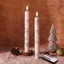 Eywamage White Snowflakes Christmas Flameless Taper Candles with Remote, Flickering LED Wax Candlesticks Set of 2