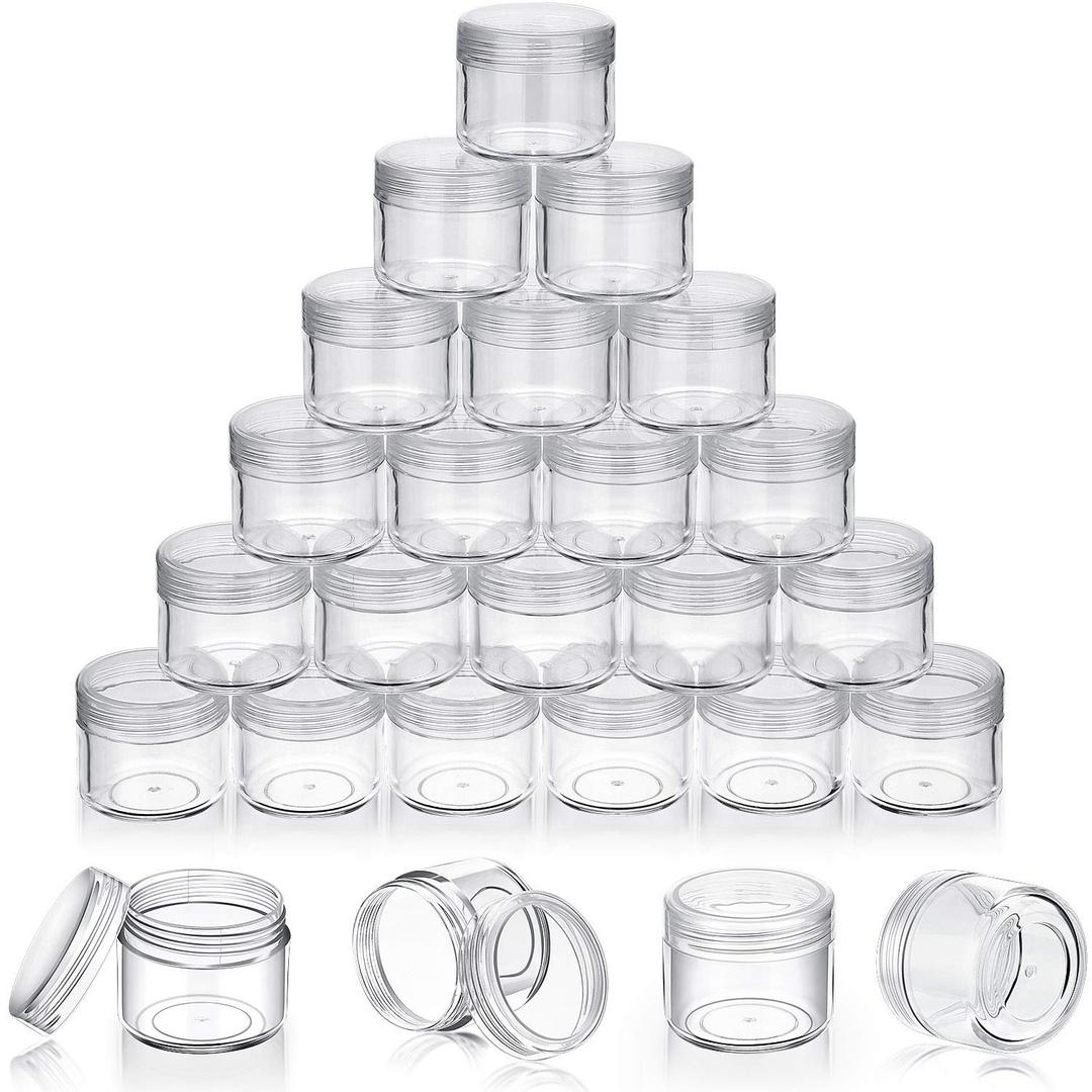 50 Pieces 20g Empty Clear Plastic Pot Jars with Lids Round Cosmetic Sample Containers Mini Travel Jars for Storage of Creams Lipsticks Ear Studs