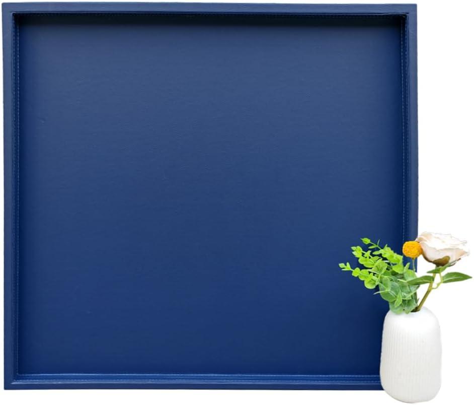 Galopgen 25 * 25 Inch Rectangular Ottoman Tray | Textured PU Leather, Waterproof & Heat-Resistant Storage for Coffee/Dining Tables, Sofa, Bed, Entertainment & Party (Navy Blue, 25 * 25in)