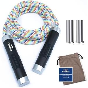 Coniflor Weighted Jump Rope, 1LB Tangle-Free Ball Bearing Rapid Speed Skipping Rope for Men Women, Adjustable 9mm Cotton & PVC Rope with Alum Handle for Boxing MMA Weight-Loss Athletic Workout Fitness