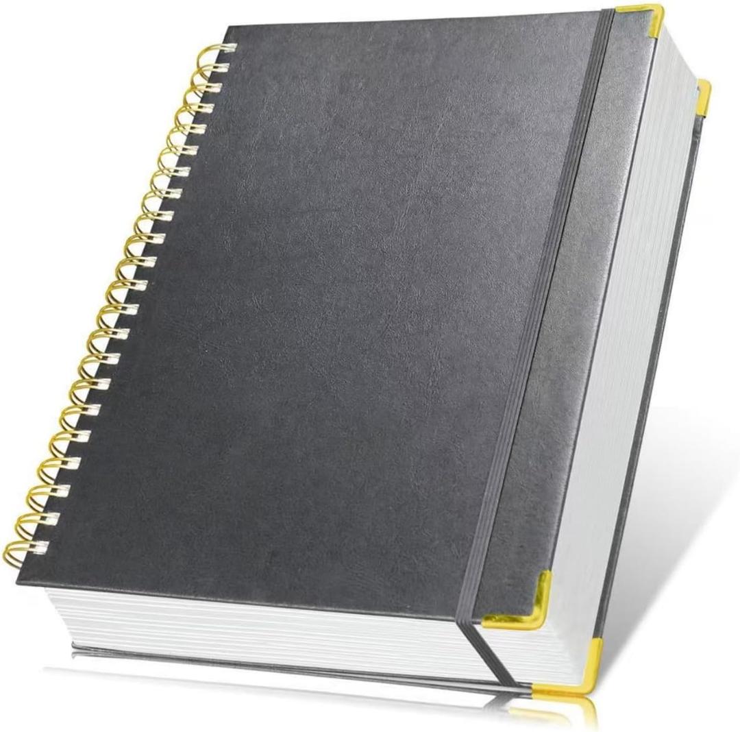 Hardcover Spiral Notebook Journal 8.5 x 11,300 Pages College Ruled Notebook, Lined Thick Journals for Women Men,A4 Thick Spiral Journal for Writing,110GSM Paper, Spiral Notebooks for Work School Black