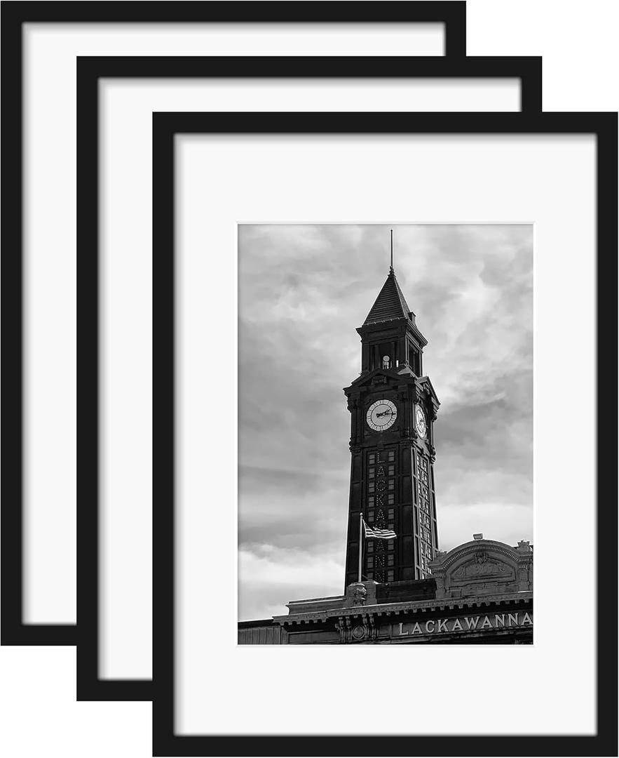 Wiscet A2 Picture Frame Set of 3, Display Pictures 11.7x16.5 with Mat or 16.5x23.4 Poster Frame without Mat, Wall Gallery Photo Frames, Black