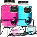 Roetell 2 Sets 1 Gallon Laundry Detergent Dispenser with Stand, Measuring Cup, Glass Laundry Detergent Containr for Laundry Room Organization (Black)