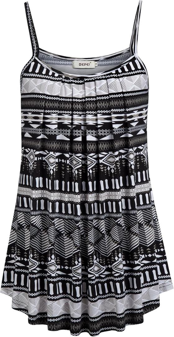 BEPEI Women Loose Casual Summer Pleated Flowy Sleeveless Camisole Tank Tops (Medium, Black Taupe)