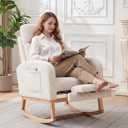 Nursery Rocking Chair, Corduroy Upholstered Rocking Chair with Adjustable Footrest, Tufted Rocker Chair with Side Pocket, Glider Rocker for Living Room, Bedroom, 26.38 in x 30.51 in x 17.32 in
