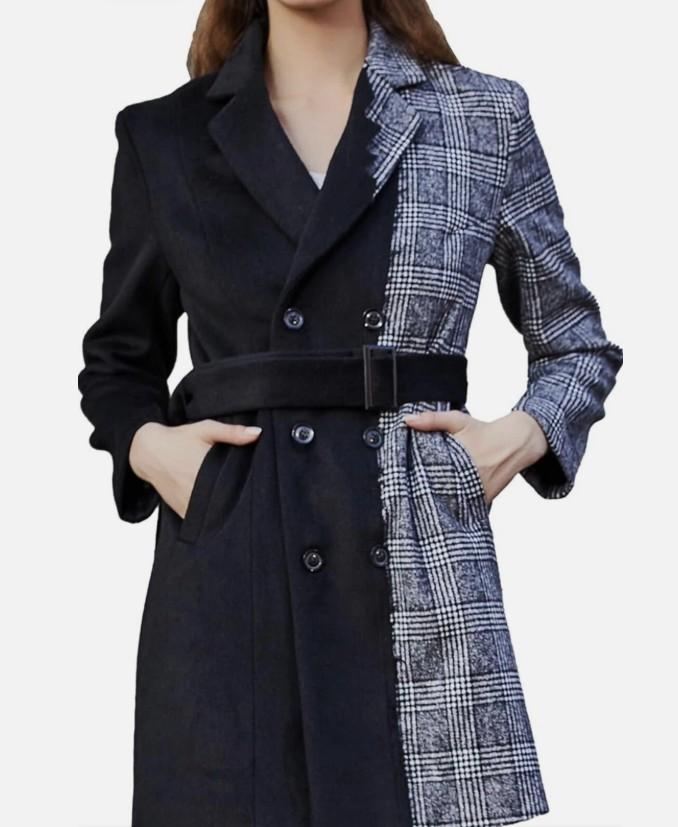 S·DEER Womens Coat with Plaid Patch Style, Wool Blend Winter Coat Size XL