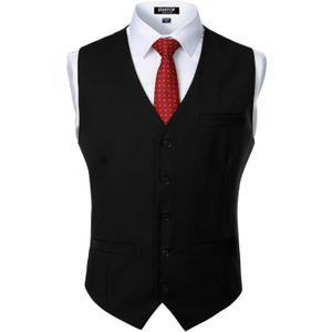 JEMITOP Men's Classic Slim Fit Dress Vest Formal Wedding Prom Tuxedo Suit Vest with Pocket (Black, S)