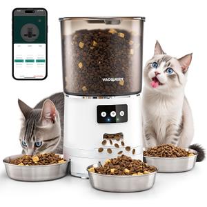 Automatic Cat Feeder for 3 Cats, 6L/25 Cups Smart WiFi Pet Feeder, Strong Anti-Jam System, Dual-Effect Desiccant Cat Food Dispenser, with 10S Voice Recorder for Cats and Small Dog (White)
