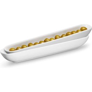 KooK Olive Boat Tray, Set of 2, Charcuterie Tray, Grazing Table Supplies, Charcuterie Board Accessories, Ceramic Serving Dish, Narrow Canoe, Cheeses and Appetizers, Dishwasher Safe, 12, White