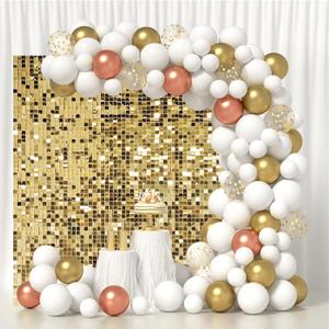 4 FT x 6 FT Light Gold Shimmer Wall Backdrop, Shiny Sequins, 24PCS Sequins Backdrop Decoration Panels, Glitter Bling Photo Background Decorations for Birthday Party Wedding Anniversary Graduation