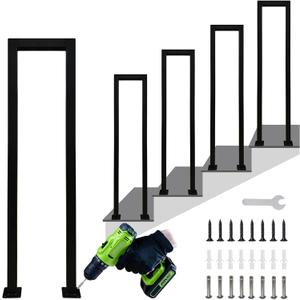 Hand Rails for Outdoor Steps, Matte Black U Shaped Handrails for Indoor Stairs, Non-Slip Stair Railing Industrial Wrought Iron Railing for Stairs Garden Loft Corridor, 1Pcs(Tall:90cm/3ft)