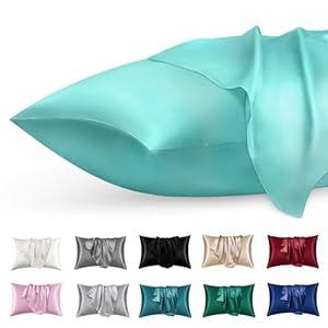 phyrec Satin Silk Pillowcase for Skin and Hair, 2 Pack - Envelope Closure - Bedding King Pillow Cases(20" x 36"), Soft Breathable Smooth Cooling Silk Pillow Covers for Sleeping, Forest Green