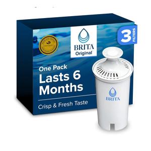 Brita Standard Water Filter for Pitchers and Dispensers, BPA-Free, Reduces Copper, Cadmium and Mercury Impurities, Lasts Two Months or 40 Gallons, Includes 3 Filters for Pitchers
