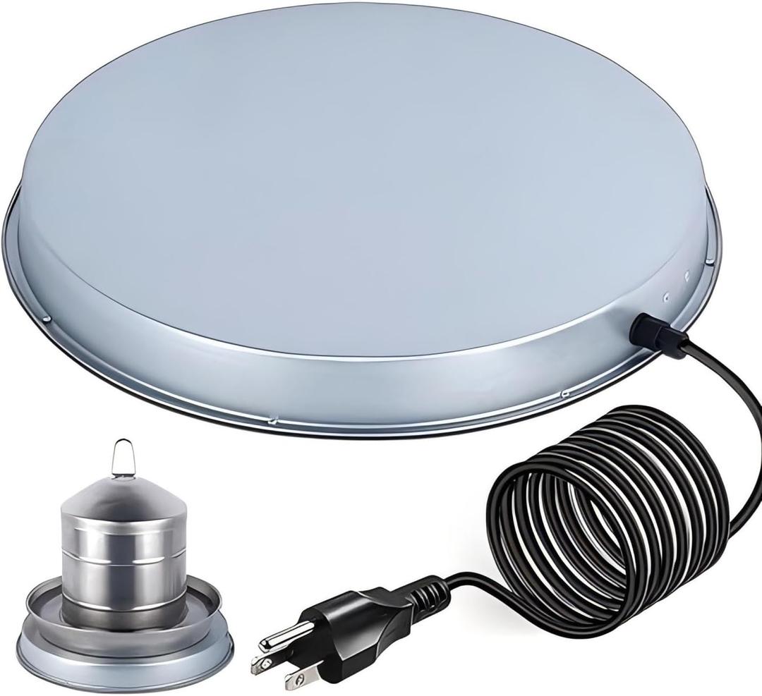 Chicken Water Heater For Winter Heated Poultry Waterer Base, With Thermostat And 9.8 Ft Power Cord, Dia.11 In (1PACK, Silver)