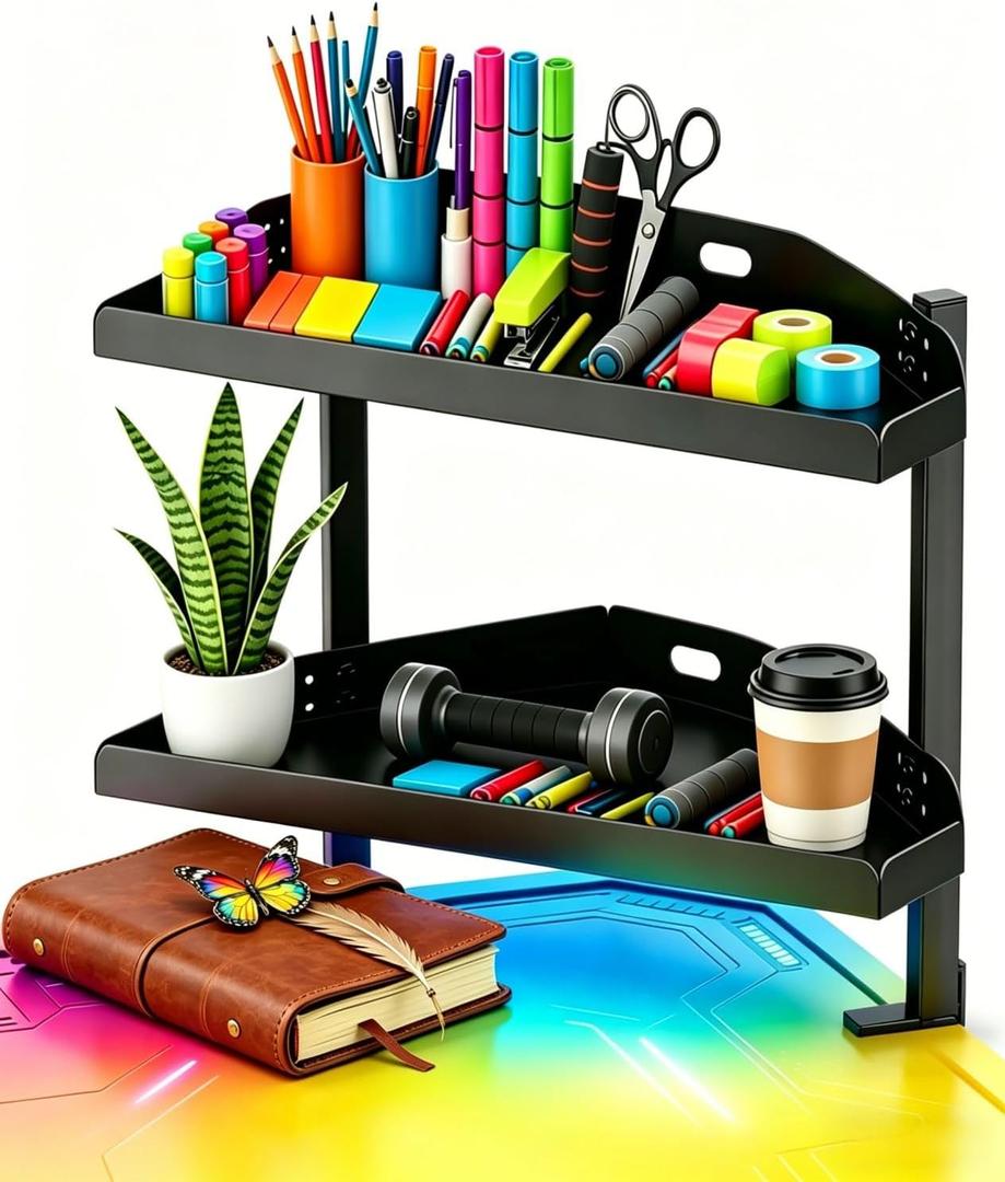 Yuxh Clamp Desk Corner Shelf 16 inch Cilp Under Table Corner Organizer, Black, M