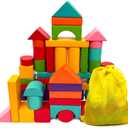 Cheardia 100 Pack Wooden Building Blocks, Standard Colored Natural Blocks with Storage Bag for Playing, Parties Hands for Indoor Activity Play