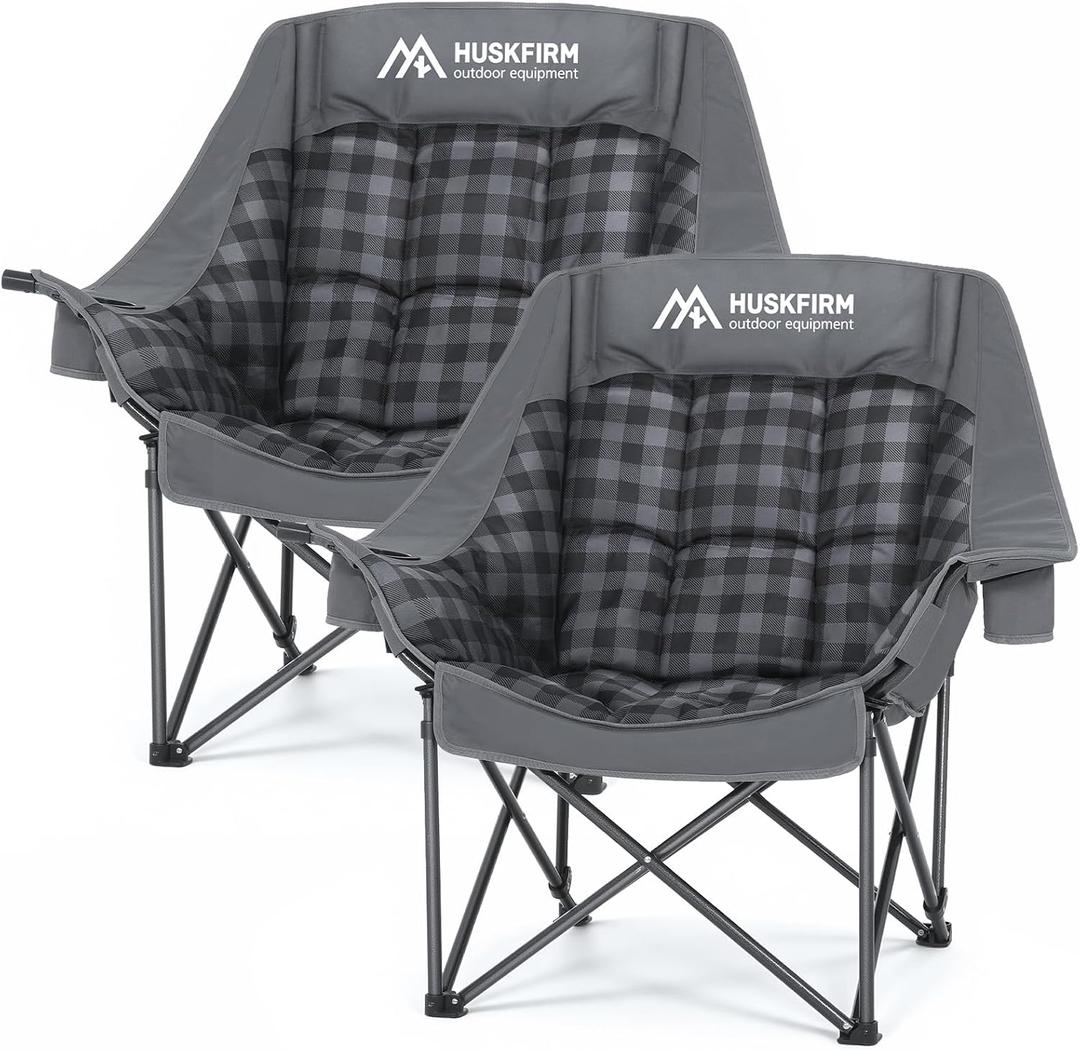 Huskfirm Oversized Camping Chairs 2 Pack Padded Camping Chair for Adults, Grey