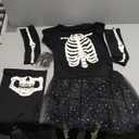 AOTHSO Halloween Girls Glow In The Dark Skeleton Costume Tutu Onesie Dress Sleeves Leggings Face Cover Hair Clips for Kids (XX-Large, Black)