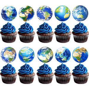 48pcs Earth Globe Cupcake Toppers Earth Day Party Decorations Globe World Map Theme Cake Cupcake Picks for Travel Around The World Birthday Party Earth Day Baby Shower Supplies