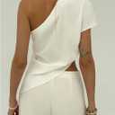 SOLY HUX Women's Summer One Shoulder Asymmetrical Tops Elegant Short Sleeve Evening Cocktail Blouse (L)