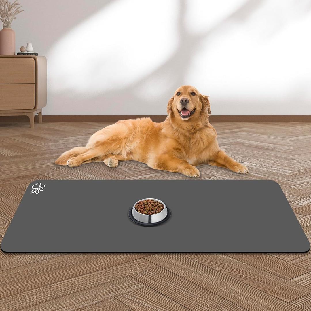 Large Pet Feeding Mat, 39.3"x15.7" Absorbent Quick Dry Dog Mat for Food and Water Bowl, No Stains Easy Clean Dog Water Dispenser Mat, Pet Supplies Bowl Mat for Messy Drinkers (15.7" x 39.3", dark grey)