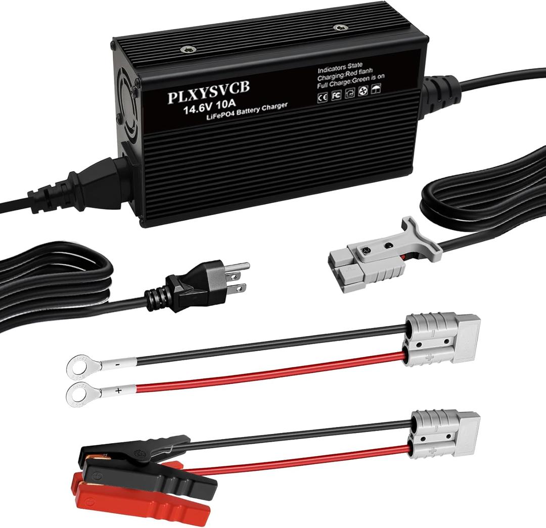 12V 10A Lithium Battery Charger, 4 Safety Protections, 14.6V LiFePO4 Battery Charger with Anderson Connector LED Indicator Charger for Car, Truck, Boat, RV