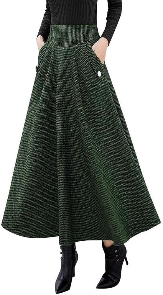 Kinghua Womens Wool Plaid Mini Skirt Fall Winter High Waisted Bodycon Pencil Skirt (X-Small, Army)