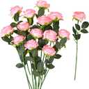 32 Pcs Light Pink Artificial Flowers Bulk, 20" Silk Gradient Blush Pink Real Touch Roses for DIY Wedding Bridal Bouquets, Centerpieces, Home Decor