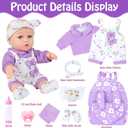 UZIDBTO 12" Baby Doll with Flower Pattern Backpack Carrier,12 Inch Realistic Baby Dolls with Clothes and Accessories Hanky Pacifier Bottle Diaper Toy Pretend Play Collection for 3+ Child Girls Gifts