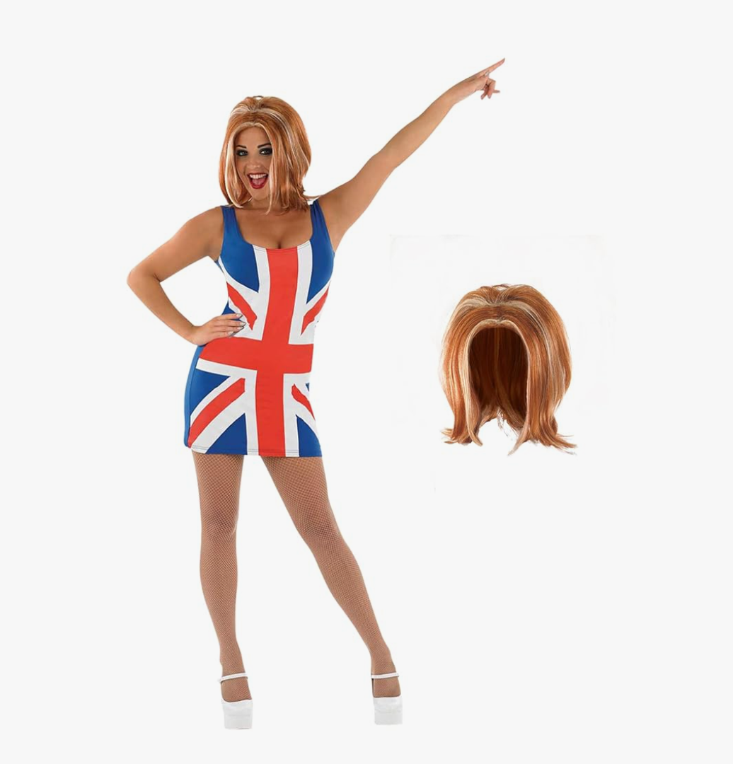 fun shack Womens Union Jack Dress Costume - 90s Popstar British Flag Halloween Outfit for Adults Size M
