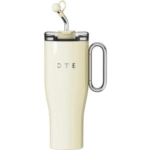 OTE 40 oz Tumbler with Handle and Straw Lid, Reusable Water Bottle, Double Wall Vacuum Stainless Steel Insulated Tumbler for Hot/Cold Beverages(Beige)
