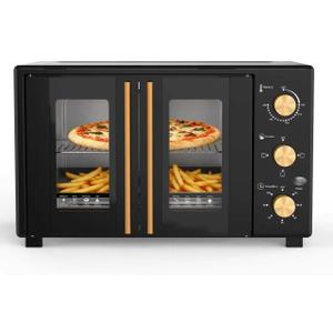 GIHETKUT French Door electric Knob Oven,35 QT Extra Large Oven，18-Slice Convection Oven3-Control Knobs, Bake Broil Toast Grilled Meat Keep Warm, black Metal,Equipped with a tray and a rack.