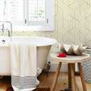 CiCiwind Gold Geometric Wallpaper Peel and Stick Wallpaper Beige and Gold Removable Wall Paper Striped Hexagon Contact Paper Self Adhesive Waterproof Vinyl for Bedroom Bathroom Wall 15.7"x393"