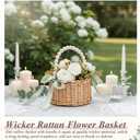 Thyle 4 Pcs Flower Girl Baskets with Handle, 7.87 x 4.33 Inch, Wicker Rattan Lightweight Brown Rustic Flower Girl Baskets for Wedding Ceremony, Bridal Shower and Home Decoration(Green Ribbon,Pearls)