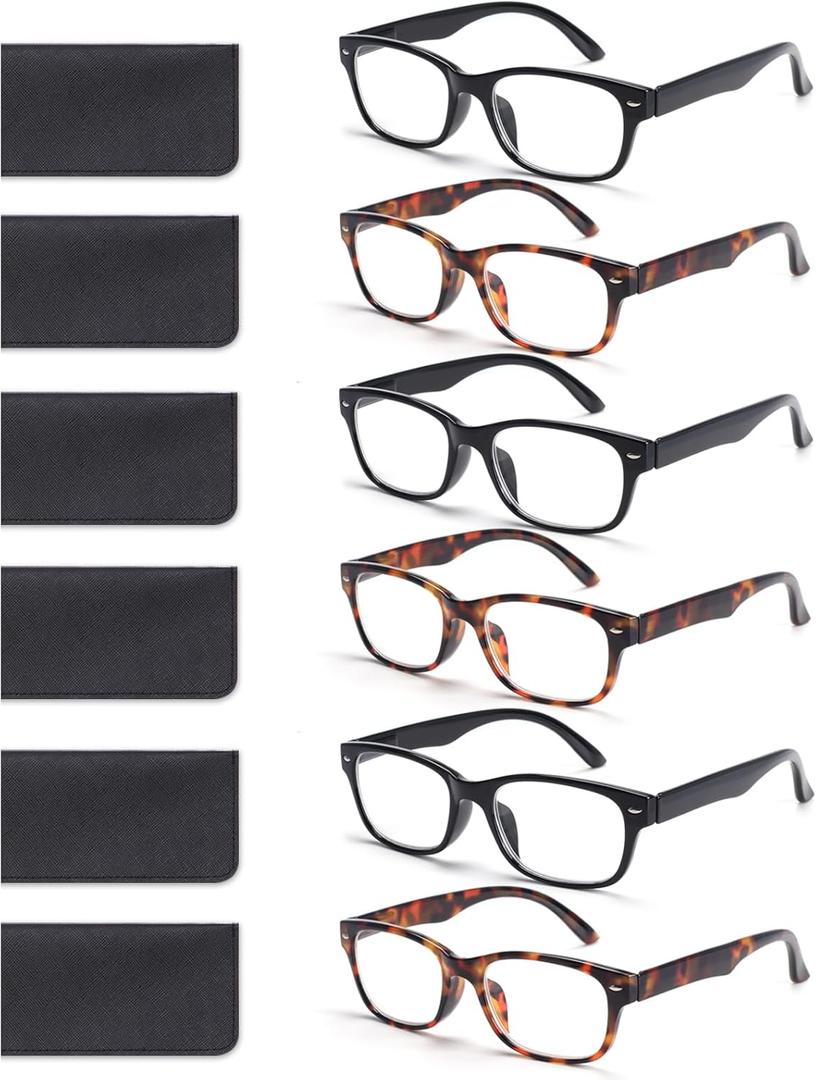 BLOEXCLU 6 Pack Reading Glasses for Women Men Blue Light Blocking Spring Hinge Computer Readers, Anti Eyestrain/ Glare (6 Mixed C7, 1.5, Diopters)