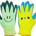 2 Pairs Toddlers Gardening Gloves, Kids Sized Garden Glove for Yard Work, Non Slip, Flexible, Breathable (Size 2 for 2, 3, 4 Year Old Children) (Green&yellow)