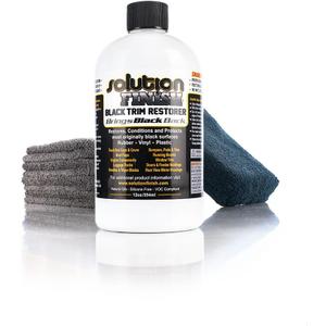 The Rag Company - Solution Finish Full Installation Kit - Enriche, Condition, Protect; Black Plastic Trim Restorer (12oz) + 2 Microfiber Towels + Applicator Sponge + Gloves