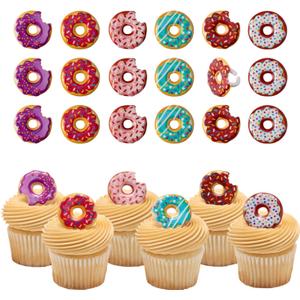 DECOPAC Donut Cupcake Rings, Cake Toppers, Multicolored Food Safe Decorations For Parties 24 Pack