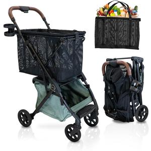 Strolee Personal Luxury Folding Shopping Cart On Premium Wheels  Ultra Lightweight Aluminum Frame  Removable Shopping Bag with Carry Strap & Lower Grocery Storage 75Lbs Capacity (Sage v2)