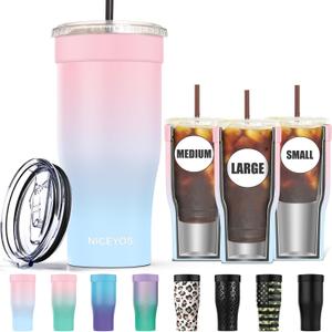 Universal Iced Coffee Sleeve - Upgraded Double Wall Reusable Stainless Steel Holder Sleeves Insulator for Cold Drinks Fits Starbucks Dunkin Donuts McDonalds Small Medium Large Cup (Pink Blue)