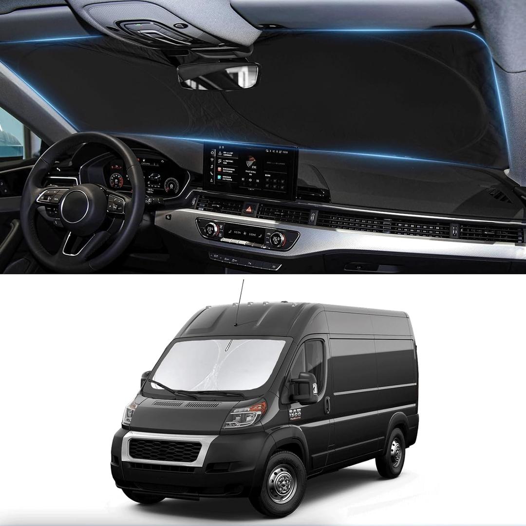 Sunshade for RAM ProMaster Windshield Sun Shade for 2014-2025 2026 Dodge RAM ProMaster Accessory Full Size Cargo Van Chassis Cab Cutaway Foldable Front Window Shield Sun Visor Protector Reflector