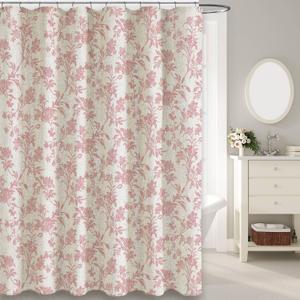 WOUVMA Extra Long Pink Shower Curtain Floral Cotton Linen Cottagecore Shower Curtain for Bathroom 84" L x 72" W
