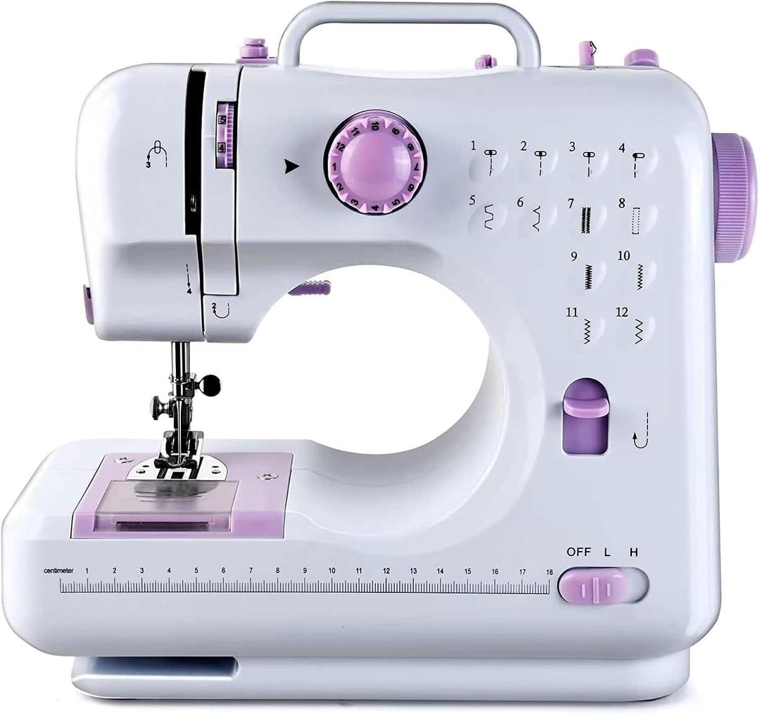 Mini Sewing Machine, Portable Electric Sewing Machine for Beginners with 12 Built-In Stitches, Dual Speed & Lightweight for Crafting Mending, Work Light, Quick Repair on Fabrics, Household Use